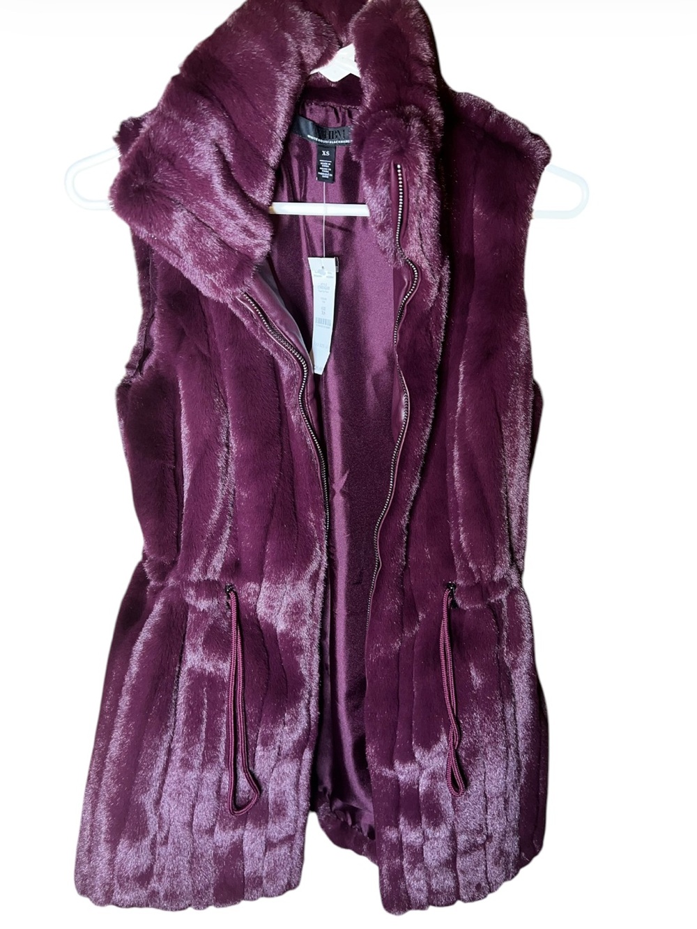 NWT White House Black Market Plum Faux Fur Sleeveless Vest MSRP $220 XS